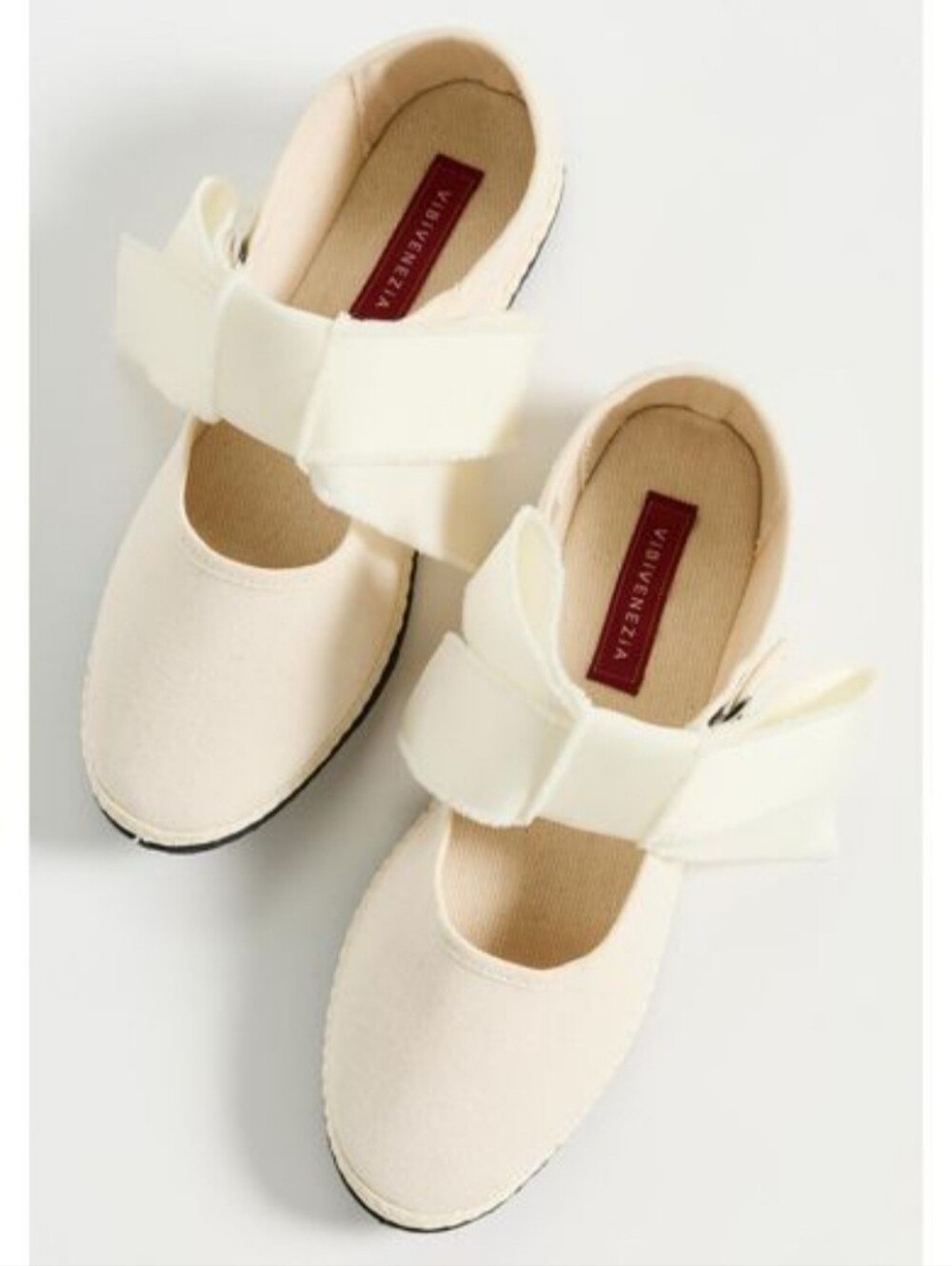 Vibi Venezia Women's White Cotton Mary Jane Maxi Bow Flats - Size 10